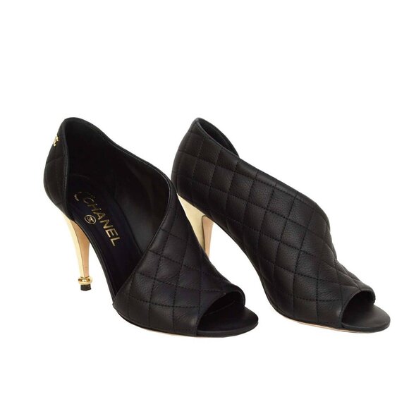 CHANEL Quilted Leather Peep Toe D'Orsay Stiletto Pumps (EU 38) - Picture 2 of 14